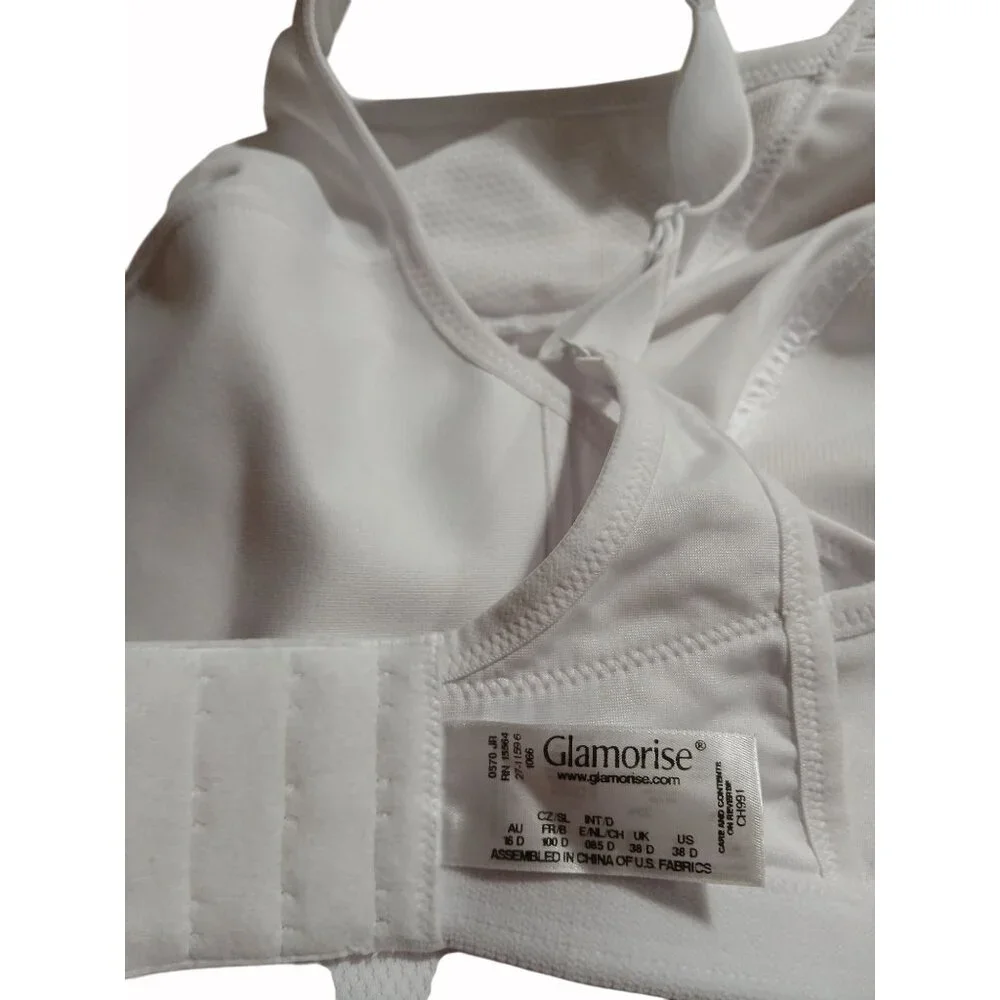 Glamorise Womens White High Impact Sports Bra CH991 Magic Lift Size 38D Wireless - Picture 7 of 11